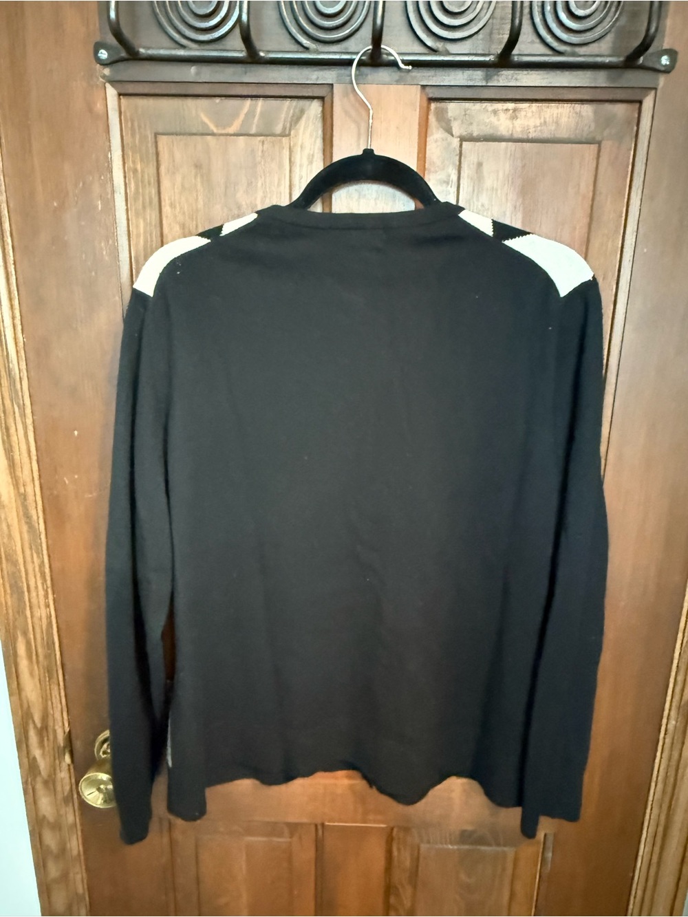 Lands’ End 100% Cashmere Argyle Cardigan Black Gray Large - Picture 3 of 5